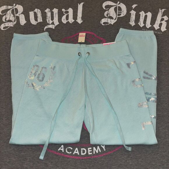 PINK Victoria's Secret Pants - NWT Victoria’s Secret PINK Baby Blue Iridescent Sequin Bling Capri Pants- SM